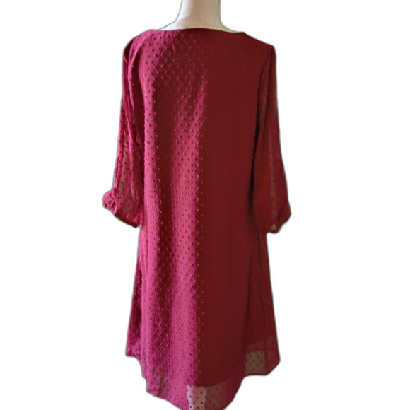 Yikomi Fushia Loose V Neck 3/4 Split Sleeve Flowy Shift Mini Party Dress Sz L - Picture 5 of 8